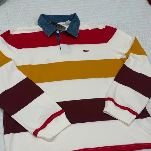 Levi's Men's Bold Striped Polo - Red, Yellow, White, Brown‎ - Picture 2 of 7